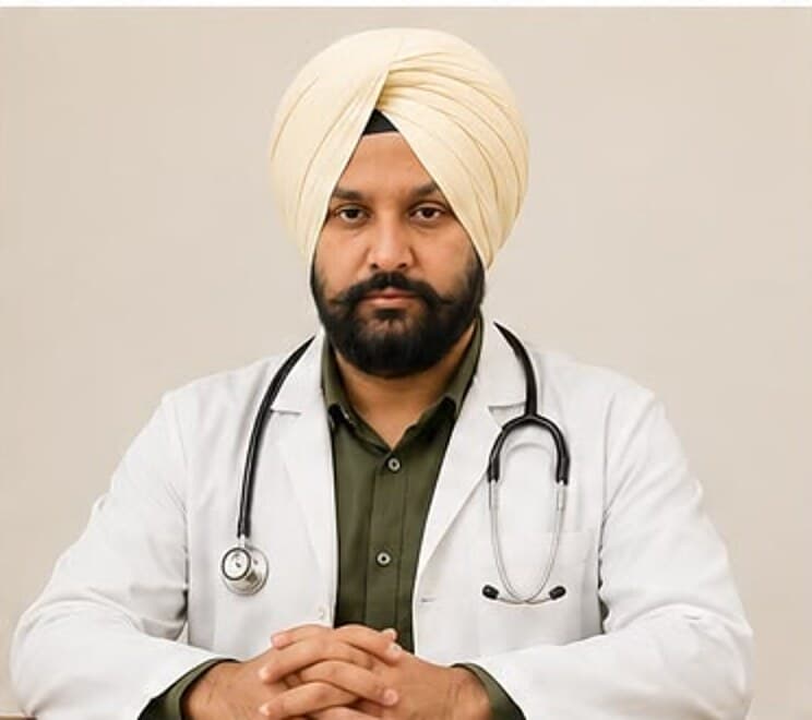 Dr. Arvinder Singh Bali seated at his desk, hands folded, facing the camera